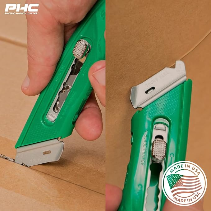 Pacific Handy Cutter S4L Safety Cutter, Retractable Utility Knife with an Ergonomical Design, Bladeless Tape Splitter, Steel Guard for Safety and Damage Protection, Warehouse and In-Store Cutting