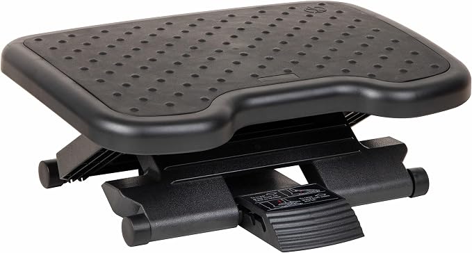 Mind Reader Adjustable Foot Rest with Elastomer Pad for Comfort and Support, Ergonomic Foot Platform, Height Adjustable, Black