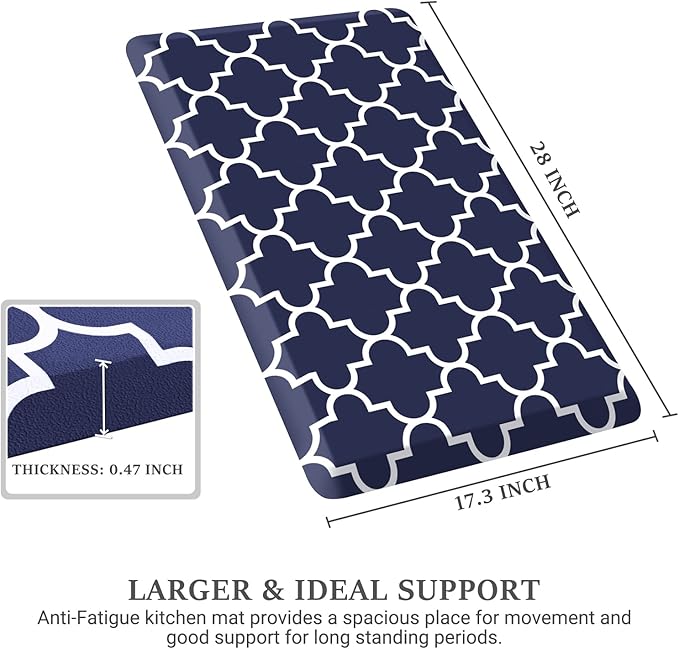 WISELIFE Kitchen Runner Rugs Anti-Fatigue mats,17.3"x 28",Non Slip Waterproof Ergonomic Comfort Mat for Kitchen, Floor Home, Office, Sink, Laundry,Blue
