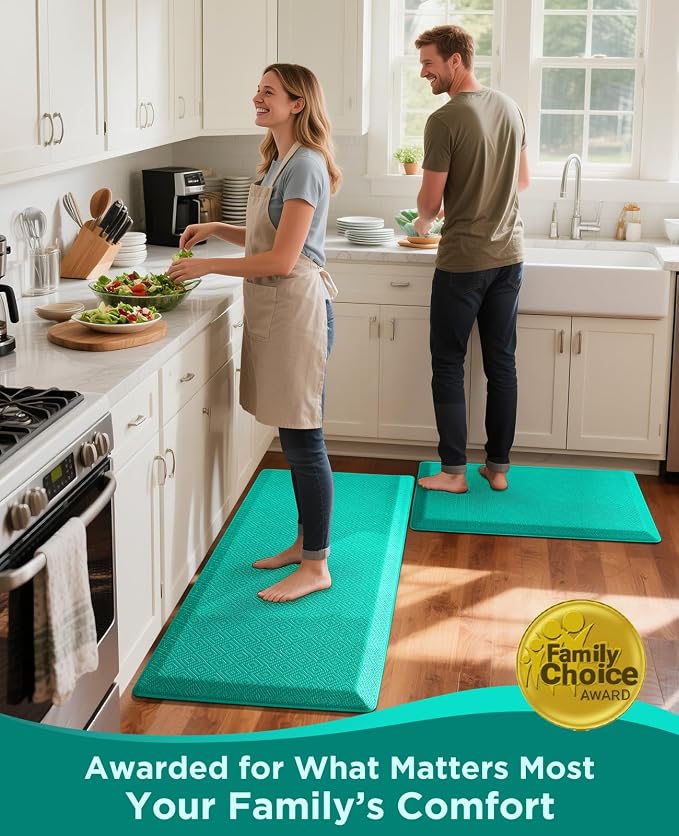 Ophanie Kitchen mats for Floor, 3/4 inch Thick, Kitchen Rugs, 20''x39'' Anti Fatigue Standing Cushioned Mat, Waterproof,Comfort Ergonomic mat for Office, Home, Sink, Teal Non-Slip Bottom