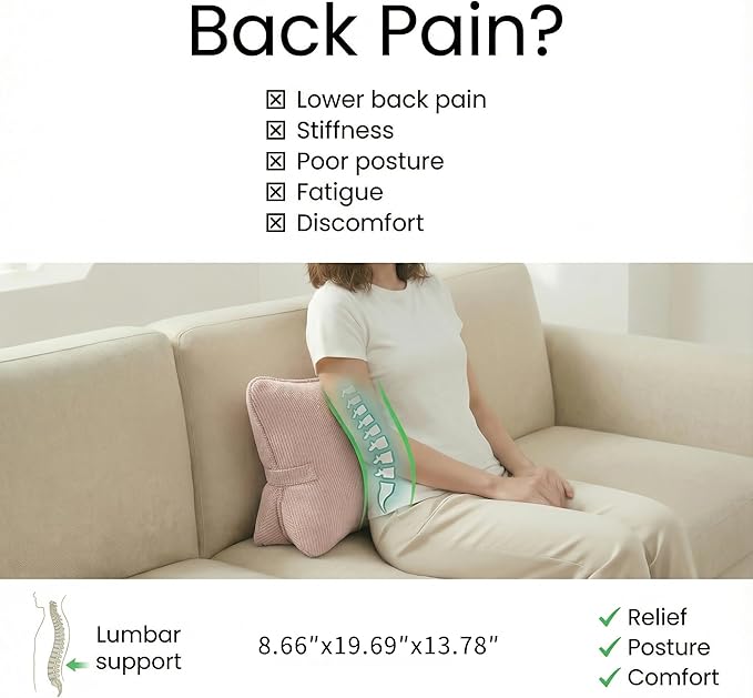 Pat. Pend. Corduroy Back Support Pillow for Sitting, Ideal for Expecting Moms, Low Back Cushion for Bed Sitting, Reading & Relaxing, Ergonomic Triangle Backrest, Washable Cover, Pink