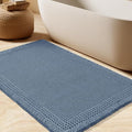 IM HOME Upgrade Waffle Bath Mat, Boho Bathroom Rugs Absorbent Non Slip, Ultra Soft Bathroom Mat, Machine Washable Knit Bath Rugs with Border for Bathroom, Bedroom, Kitchen, Shower, Tub, 36"x24", Blue