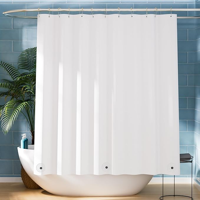 Titanker White Shower Curtain Liner, 72x65 PEVA Shower Liner Inside Shower Curtain Liner Washable Shower Curtains for Bathroom with Magnets and Rustproof Metal Grommet Holes