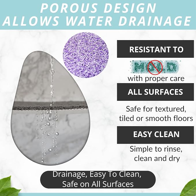 Soft Shower Mat Non Slip - PVC Loofah Inside or Outside Showers, Bathtubs, Bathrooms, and Wet Areas - Safe for Textured Tiled and Smooth Floor - No Suction Cups Secure Anti Slip (Purple Mix 24 x 47)