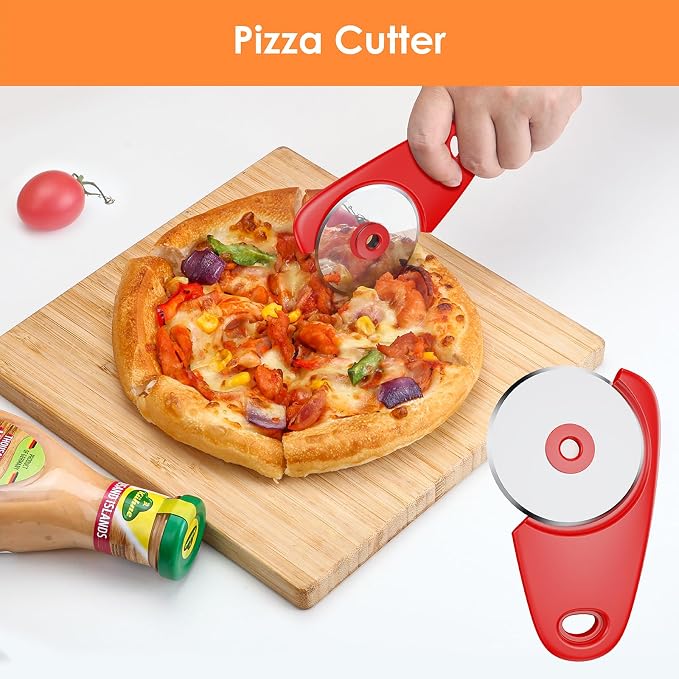 Pisol Kitchen Unique Gadgets Set 6 Pieces, Space Saving, Cheese Grater, Bottle Opener, Fruit Vegetable Peeler, Pizza Cutter, Garlic Ginger Grinder, Herb Stripper Gift Set
