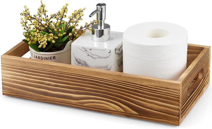 ALELION Bathroom Basket for Toilet Tank -Wooden Decorative Back of Toilet Basket Organizer for Organizing Paper, Towels, and Bathroom Accessories, Brown