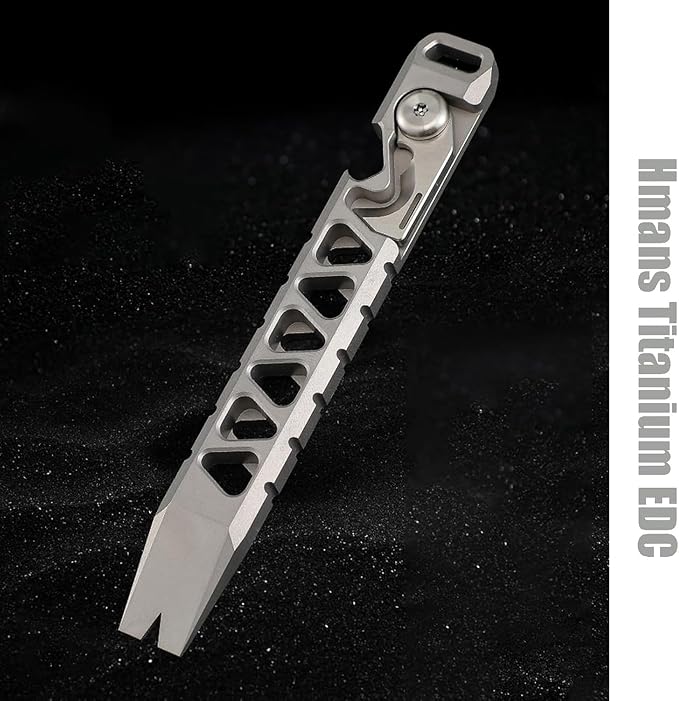 Hamans Pry Bar Titanium Prybar Bottle Opener 4.37" 7-in-1 Multi-Function Tool with Rope Cutter, Bottle Opener, Can Opener, Nail Puller, Box Opener, Lanyard Hole (Grey)
