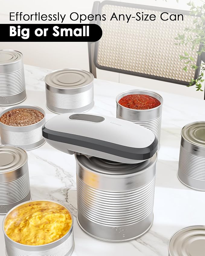 Canslab CORE Electric Can Opener_Single Touch Automatic Can Opener for Seniors with Arthritis, Auto Shut-off, Cordless Battery Powered, Side Cut, Smooth Edge, Handsfree, for Small or Large Cans, White