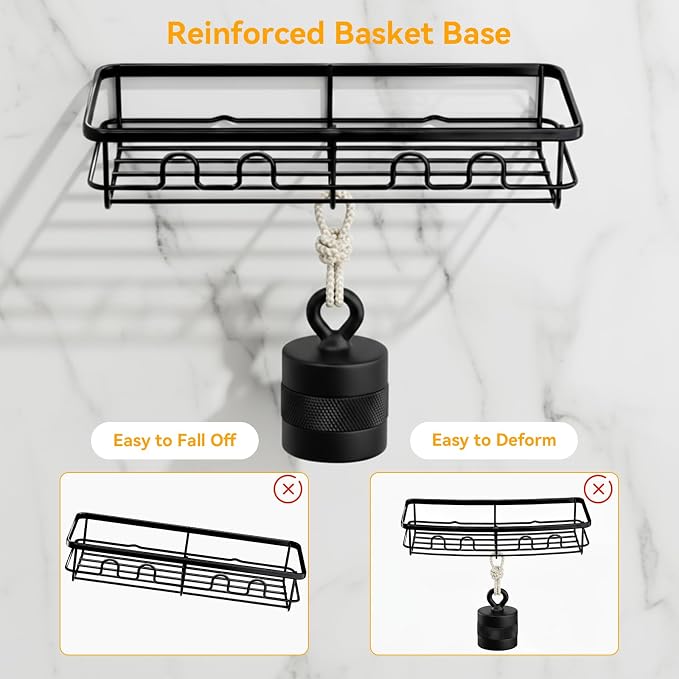Adhesive Shower Caddy, Large Capacity Shower Racks for Inside Shower, No Drill Bathroom Shower Organizer and Storage, 4 Pack Black Bathroom Shelves, Home Decor Rv Accessories, Apartment
