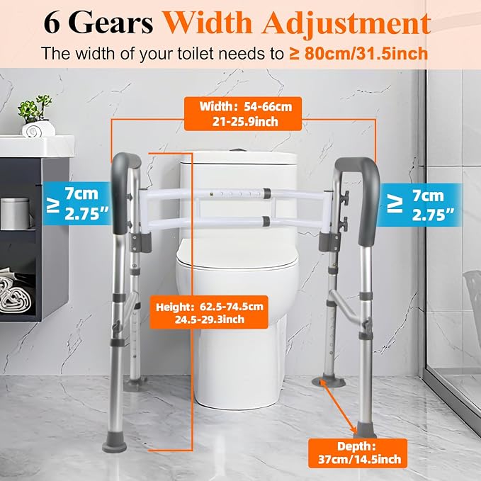 DePango Toilet Safety Rails for Elderly, Adjustable Handicap Toilet Seat with Handles, Sturdy Toilet Support Frame with Arms, Gifts for Seniors and Disabled