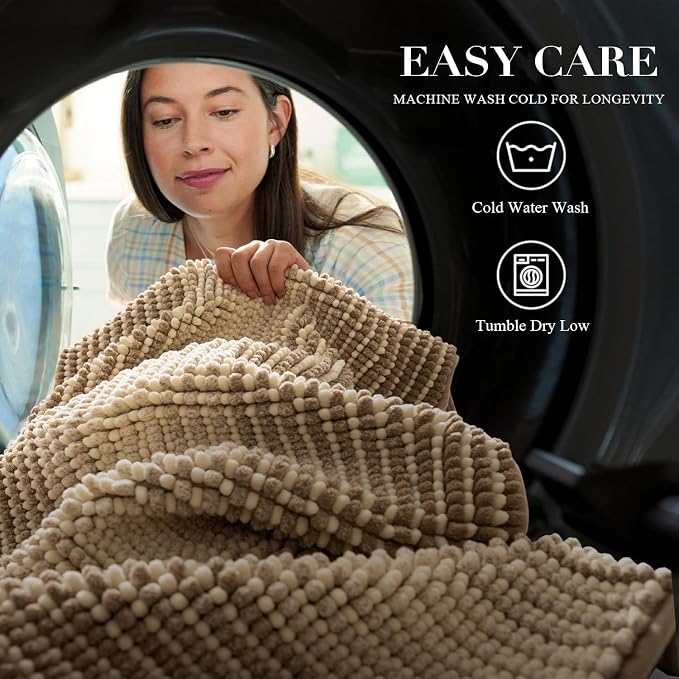 BSICPRO Bath Mat Rug for Bathroom Non Slip 17 x 24 Inches Water Absorbent Chenille Floor Mats Machine Washable (Tan)