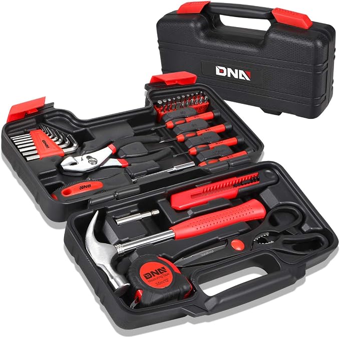 DNA MOTORING 39-Piece Portable Car Emergency Tool Kit, Home Repair Tool Kit, With Storage Box, Suitable For Home Diy, Car Repair, and Roadside Emergencies, Red, TOOLS-00006