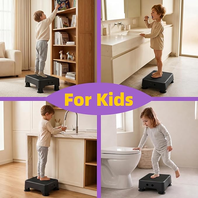 Adjustable Step Stool, 700 LBS Capacity Safety Bed Step for Seniors, Exercise Setp Platform, Portable Stair Assist for Elderly, Wide Step up for Kitchen, Car, Bedside & Shower, Black