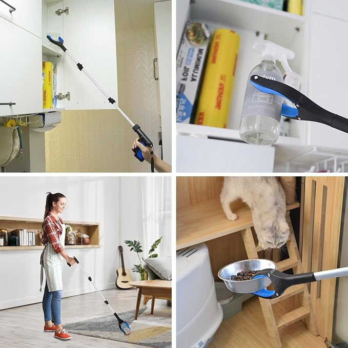 43" Grabber Reacher Tool, Foldable Reacher Grabber Pickup Tool with 360° Rotating Jaw & Two Magnets, Extra Long Trash Picker Upper Grabber, Extension Grabbers for Seniors, Blue