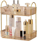 shuang qing Bathroom Counter Organizer Countertop Storage, Cosmetics Skincare Shelf, Makeup Organizer Perfume for Dresser Vanity Tray, Spice Rack for Kitchen(2 Tier-Gold)