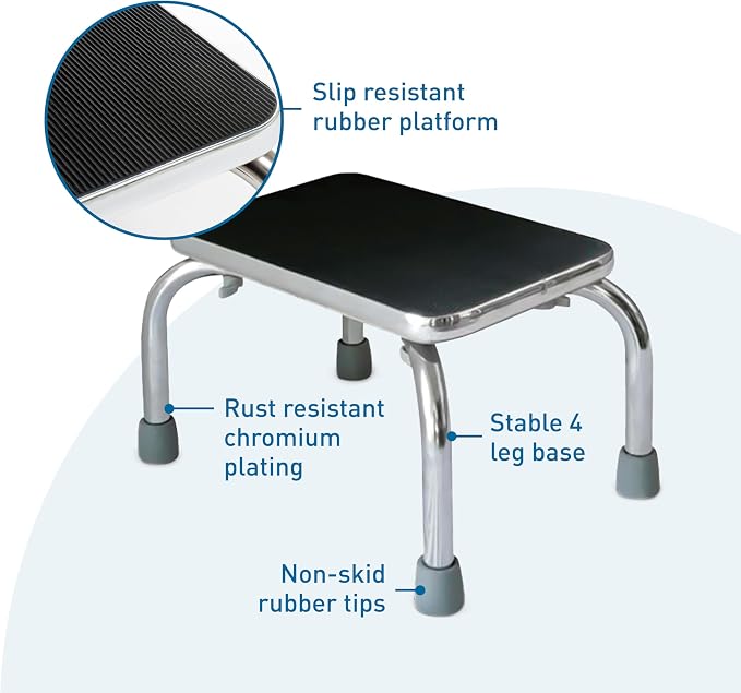 BodyMed Heavy-Duty Foot Step Stool with Non-Slip Rubber Platform for Seniors & Adults – Holds up to 300lbs, 9 ½ in. Step Up, 18”L x 11.5”W x 9.5”H