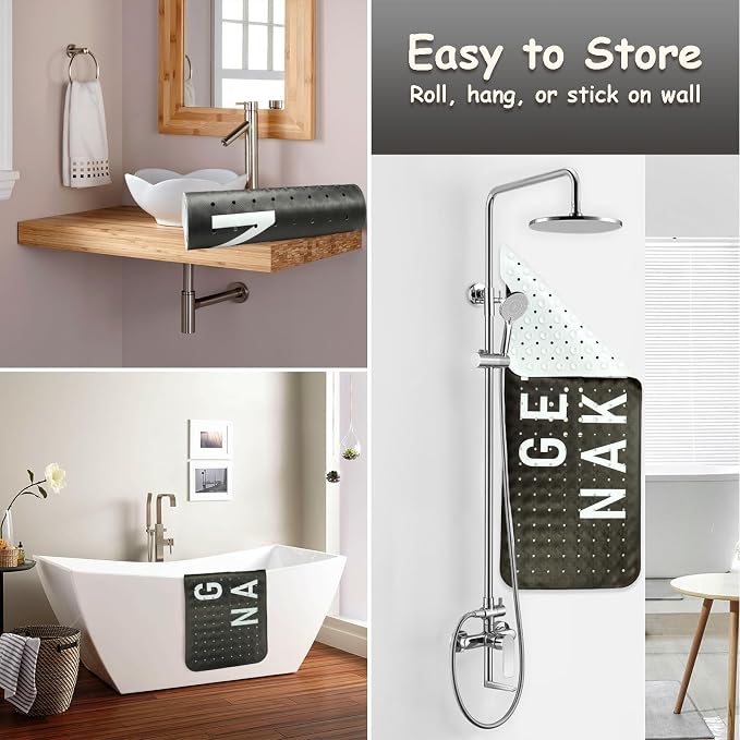 Bathtub Mat Non Slip, Get Naked Extra Long Bath tub Mat Shower Floor Mat with Suction Cups and Drain Holes for Adults Kids Elderly 40 X 16 Inch