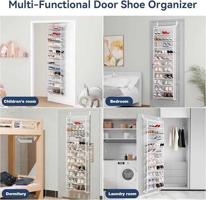Whitmor 36 Pair Over The Door Shoe Organizer, 12 Tier Hanging Shoe Organizer, Heavy Duty Metal & Mesh Shoe Holder, Hanging Shoe Rack for Closet Organizer & Storage, 74"H x 21.7"W x 7.5"D, White
