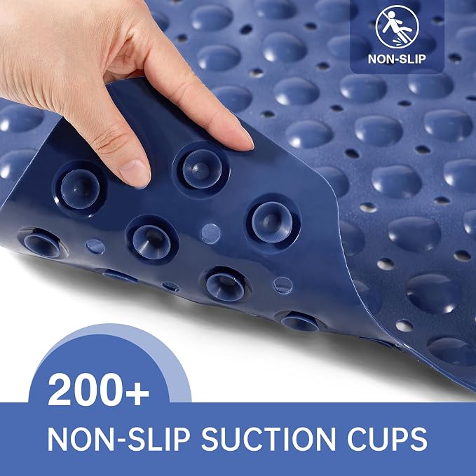 Wirhao Bathtub Mat Non Slip Shower Mat 39×16 Inches Bath Mat for Tub Machine Washable Tub Mat Large for Bathroom with Suction Cups and Drain Holes Blue
