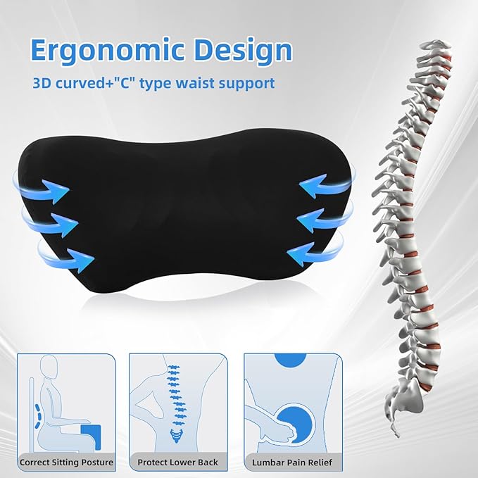 Lumbar Support Pillow for Office Chair - Lumbar Pillow for Car - Ergonomic Lumbar Support Pillow for Car Automotive Seat Cushions