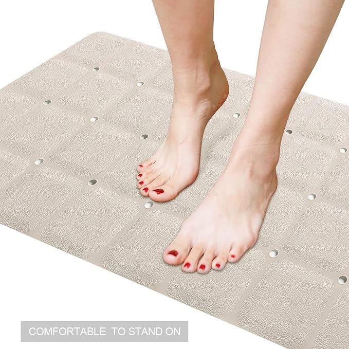 Webos Foldable Non Slip Silicon Bath Mat Bathtub mat no Suction Cups for Textured Tub and Reglazed Tub(Foldable-Beige, 28-inch x 14-inch)