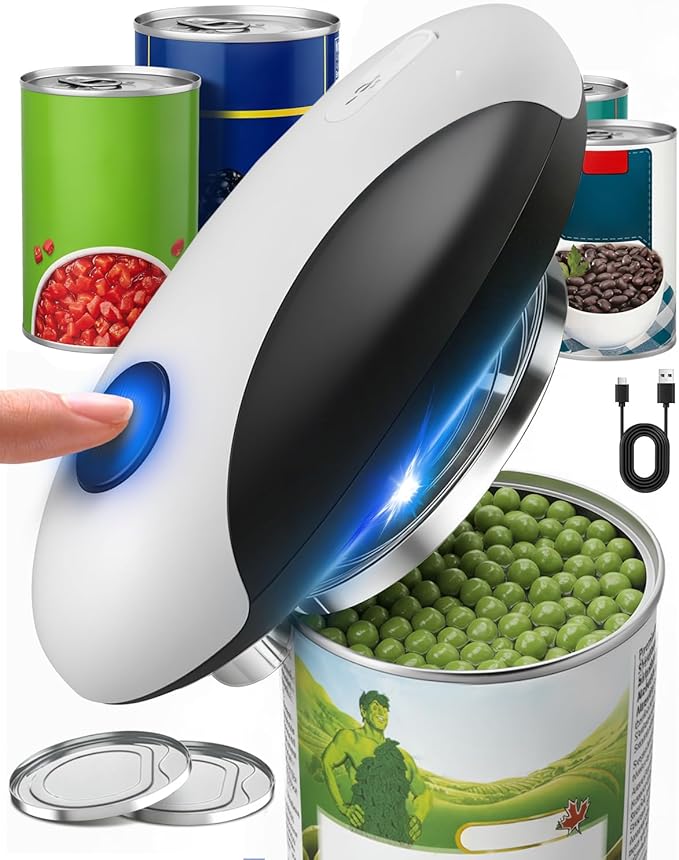 Electric Can Opener, One Touch Safety Automatic Can Opener - Easy Smooth Edge Hands Free, Battery Operated Openers Fits Most Cans, Ideal for Seniors People with Weak Hands & Arthritis