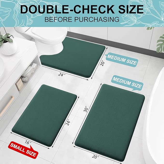 Smiry Memory Foam Toilet Rugs U-Shaped 20x20, Extra Soft Absorbent Non-Slip Contour Bathroom Rugs, Machine Washable Bath Mats for Toilet, Green