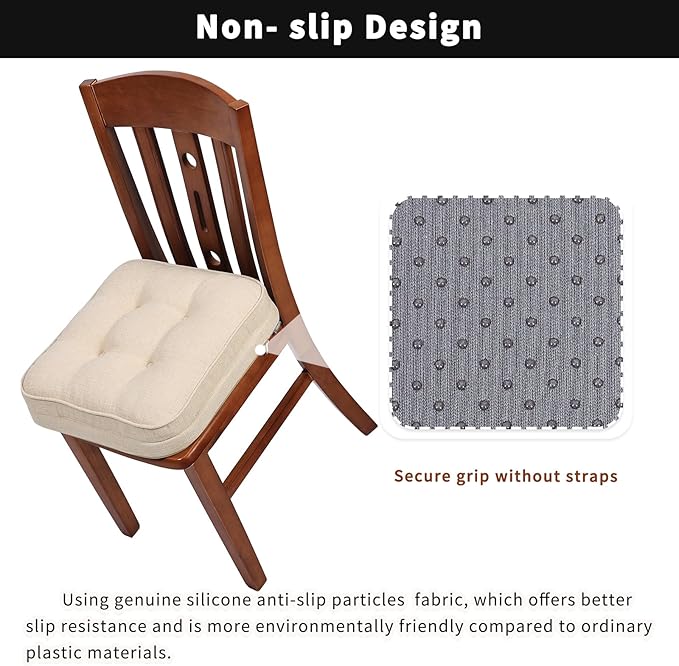 GOFORIT Chair Cushions Set of 2,Tufted Shredded Memory Foam Chair Pads, Non-Slip Seat Cushions with Removable Cover, 2 Pack,Beige