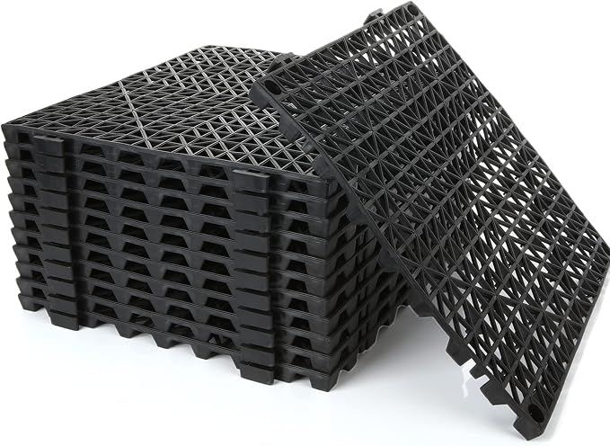 12 Pack Interlocking Floor Tiles 11.8" x 11.8" Interlocking Rubber Floor Mat Outdoor Non Slip Splicing Drainage Mats for Shower, Deck, Pool, Patio, Balcony, Kitchen, Yard