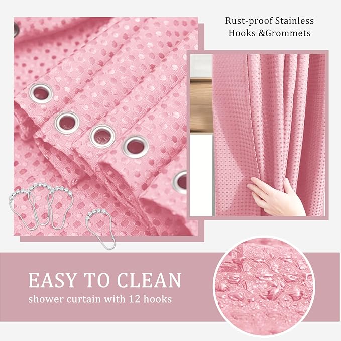 CERBIOR Bathroom Accessory Set with Shower Curtain, Includes Shower Curtain,Soap Dispenser, Toothbrush Holder, Toothbrush Cup, Soap Dish for Decorative Countertop and Housewarming Gift,Pink,20PC
