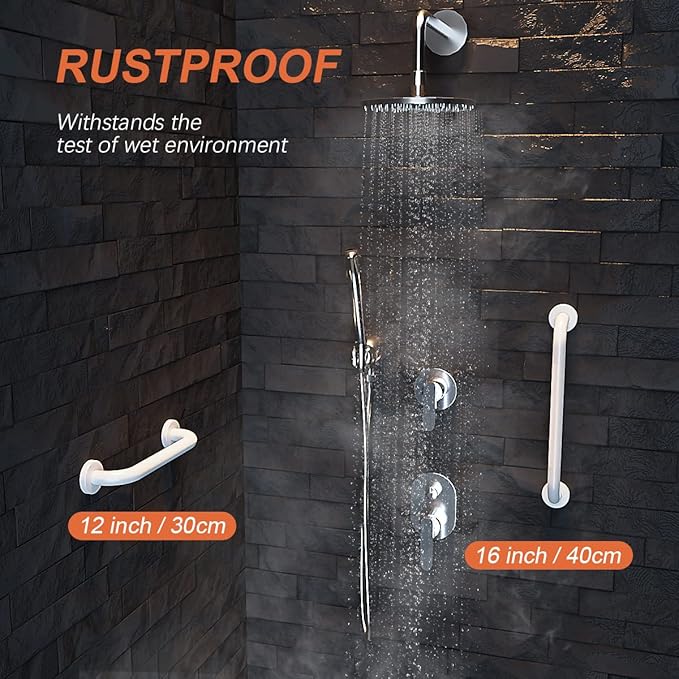 16 Inch Oil Rubbed White Grab Bar w/Anti-Slip knurled Grip, iMomwee Stainless Steel Wall Mount Bathroom Safety Handrail Support, Shower Balance Bar, Handicap Elderly Senior Assist Textured Bath Handle