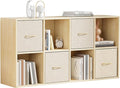 EXPERLAM 8 Cube Storage Organizer - Solid Wood Bookshelf with 4 Storage Bins, Cube Shelf with 2 Removable Back Panels, Vertical or Horizontal Bookcase, Open Book Shelf for Bedroom, Living Room, Office