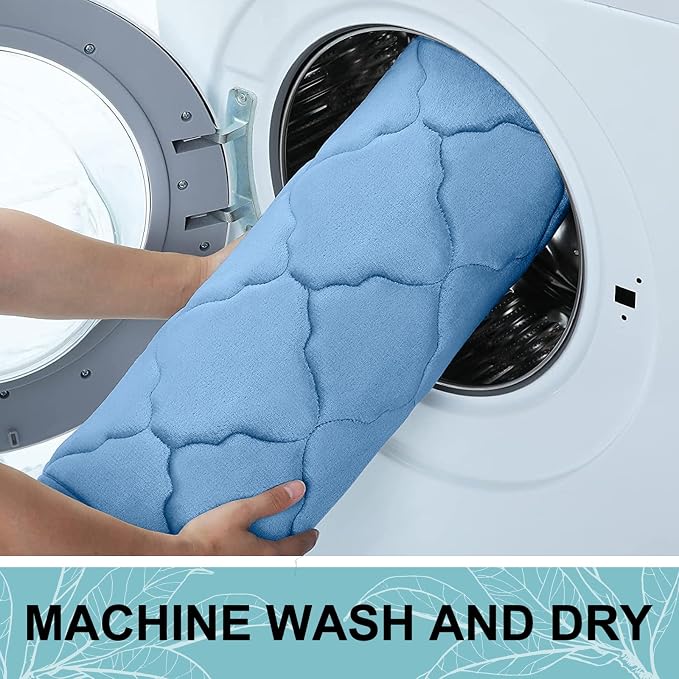 OLANLY Memory Foam Bath Mat Rug 59x24, Ultra Soft and Absorbent Bathroom Rugs, Non-Slip, Comfortable, Machine Washable Bath Carpet for Bathroom Floor, Tub, Shower and Home Decor Accessories, Blue