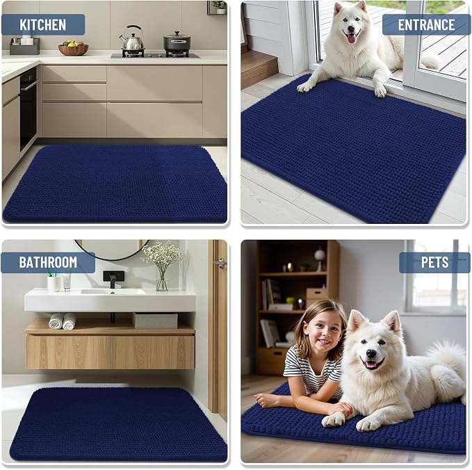 Arotive Bathroom Rugs 24" x 16", Ultra Soft Absorbent Chenille Bath Rugs, Non-Slip Rubber Backing, Machine Washable Bath Mats for Bathroom Floor, Tub and Shower, Home Decor Accessories, Navy