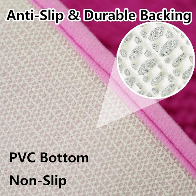 Bathroom Rugs Chenille 3-Piece Extra Soft and Absorbent Shag Bathroom Rugs, Machine Wash Mat, Strong PVC Non-Slip Underside, Plush Carpet Mats (Rose Red)