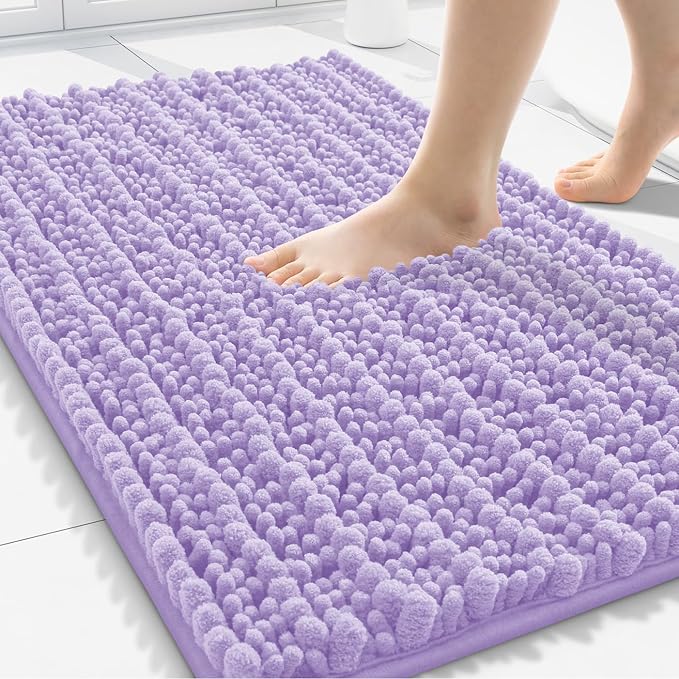 Smiry Bathroom Rugs Mat 30x20, Extra Soft Absorbent Chenille Bath Rugs, Non Slip Rubber Backing Machine Washable Quick Dry Bath Mats for Bathroom Floor, Tub, Shower, Home Decor Accessories, Purple