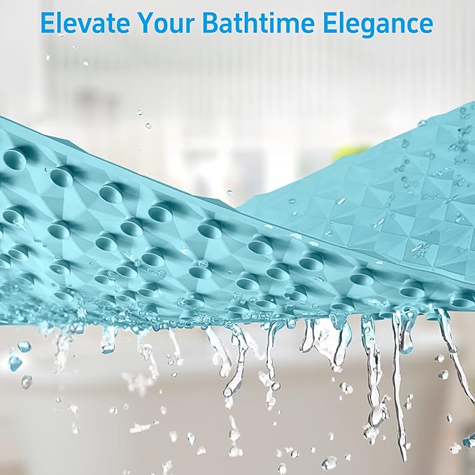 Non Slip Bathtub Mat for Bath Tub Shower - Natural Rubber Mat with 241 Suction Cups - Soft Bathroom Safety Mat - Unique Diamond Pattern - Fatigue Relief - Machine Washable - 16 × 28 Inch