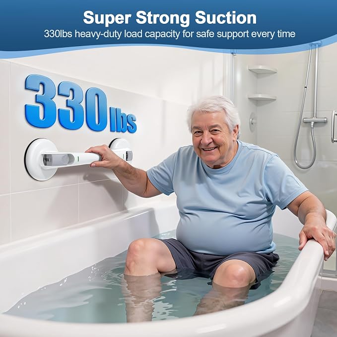 Grab Bars for Shower 19 Inch, 330lbs Heavy Duty Safety Bars with Indicator, Suction Cup Shower Handles with Upgraded Rubber Suction Cup, Gifts for Seniors, Elderly & Handicap