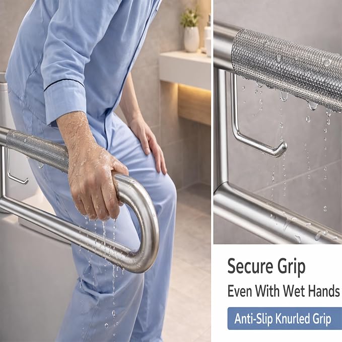 Grab Bar for Toilet,23.6" Flip-Up Toilet Grab Bar with Paper Holder,304 Stainless Steel Bathroom Safety Rail, Anti-Slip Folding Handicap Grab Bar for Seniors, Elderly & Disabled