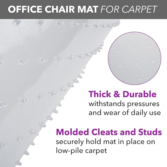 HON Office Chair Mat for Carpet, Clear Desk Mat with Extended Lip for Rolling Computer Chairs, Heavy Duty Vinyl Floor Protector for Low Pile Carpet, 36 x 48 in, Clear