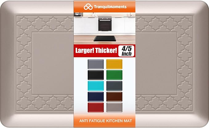 4/5 Inch Thicker Kitchen Mats for Floor Non-Slip Anti Fatigue Comfort Mat Waterproof Kitchen Rug for Sink, Office,Home Stain Resistant Standing Desk Rugs-17.3"x 28", Khaki