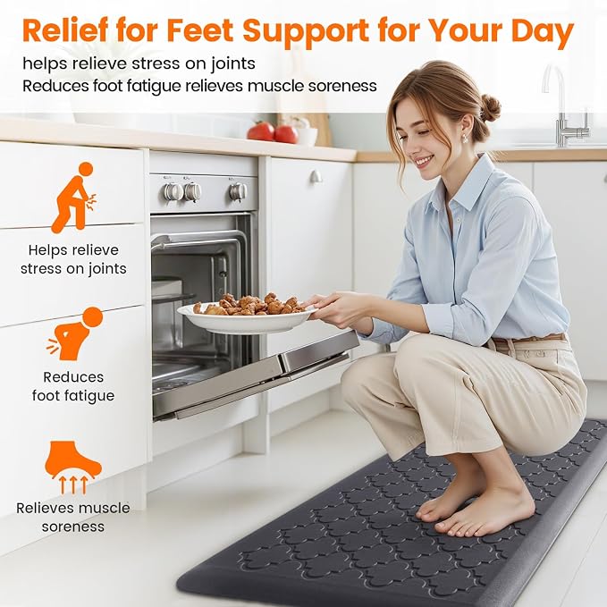 TranquilRelax 4/5 Inch Thick Anti-Fatigue Kitchen Mat Water Resistant Non-Slip Kitchen Floor Mat Ergonomic Comfort Standing Mat for Home Kitchen Office Laundry 17.3"x 39" Grey
