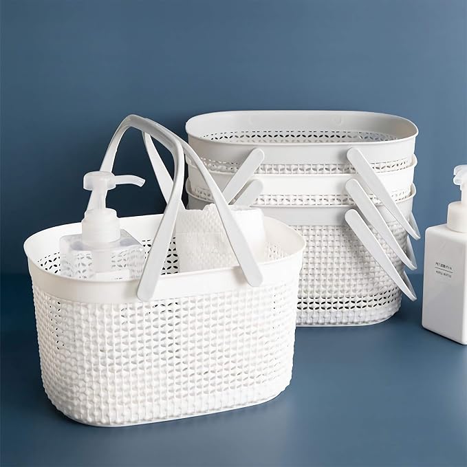 rejomiik Portable Shower Caddy Basket, Plastic Organizer Storage Tote with Handles for Bathroom, College Dorm, Kitchen, Grey