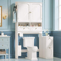 Over the Toilet Storage Cabinet with Mobile Bathroom Storage Cabinet & 3 Adjustable Shelves, Bathroom Storage Cabinet Over Toilet with 4 Section Drawers for Bathroom and Laundry Room, White