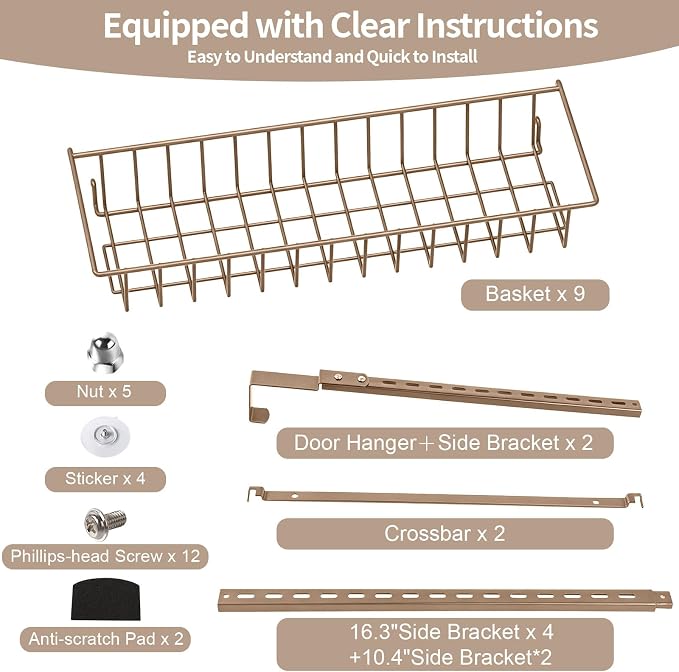 ElegantArray 9-Tier Pantry Door Oragnizer, Over The Door Pantry Organizer Rack and Storage, Hanging Spice Rack Shelves Door, Home Office Laundry Room Bathroom & Kitchen Organization, Brown