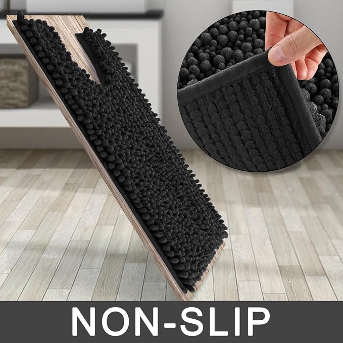 Yimobra Toilet Rug U Shaped Washable 24x24 Inch - Ultra Soft Absorbent Chenille Bath Rugs for Toilet, Quick Dry & Machine Washable, Non Slip Contour Bathroom Mat, Black