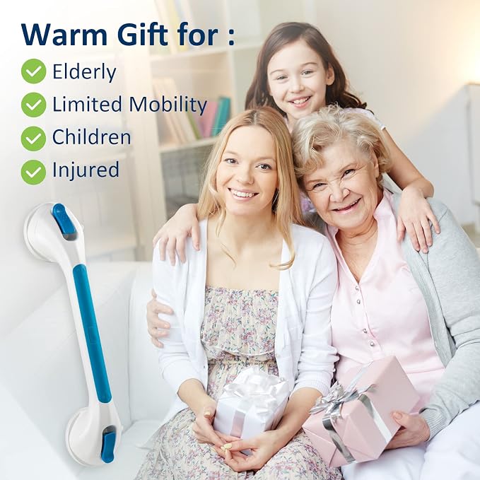 TAILI Shower Grab Bar 2 Pack Suction Grab Bars for Bathtubs and Showers, Heavy Duty Shower Handle Removable Bathroom Safety Grip for Seniors and Elderly, Handrails No Drilling Waterproof, Blue,G9