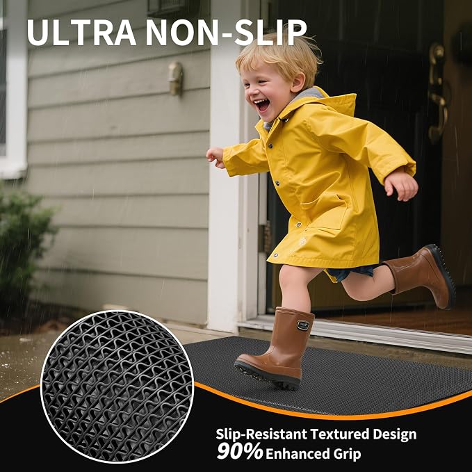 Front Door Mat 31''x47'', Drainage Heavy Duty Dirt Trapping Non-Slip Doormats, Outdoor Rubber Floor Mats, Restaurant Commercial Kitchen Industral Pool Entrance Bar Wet Area, Black