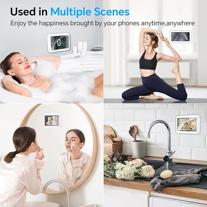 Shower Phone Holder Waterproof【480° Rotatable】Bathroom Cell Phone Holder,Retractable Adjustable Shower Phone Case Holder Mount Stand for Bathroom Wall Phone Mount Stand Waterproof for 4~6.8" Phones