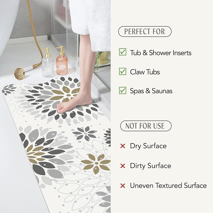SHUCHING Boho Gray Sunflower Bath Mat for Tub Non Slip-40 X 16Inch, Bathtub Mat Anti Slip, Long Shower Mat for Bathroom Mold Free, Machine Washable